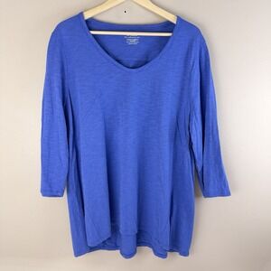 Chico's Size 3 The Ultimate Tee Blue 100% Cotton 3/4 Sleeve Top Cruise Vacation